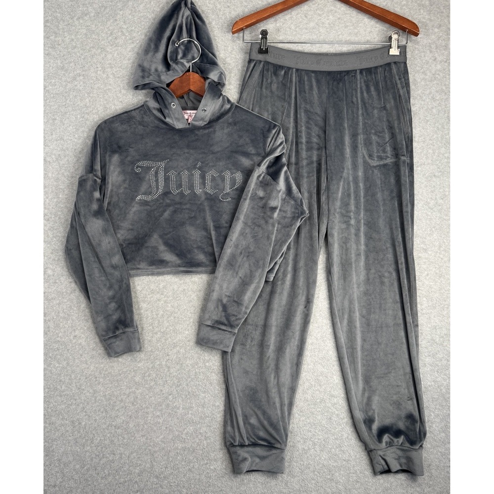 Juicy Couture Velour Tracksuit Set Gray Rhinestone Small Y2K Lounge Butt Logo